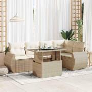 vidaXL Soffgrupp för trädgården med dynor 6 delar beige konstrotting