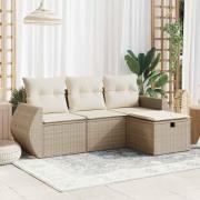 vidaXL Soffgrupp för trädgård med dynor 4 delar beige konstrotting