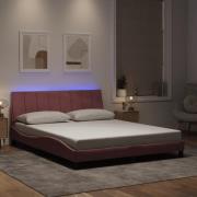 vidaXL Sängram med LED-belysning rosa 160x200 cm sammet