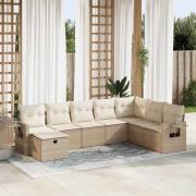 vidaXL Matgrupp för trädgården med dynor 8 delar beige konstrotting