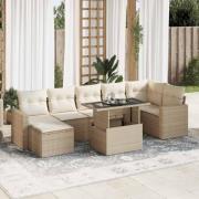 vidaXL Matgrupp för trädgården med dynor 8 delar beige konstrotting