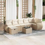 vidaXL Matgrupp för trädgården med dynor 8 delar beige konstrotting