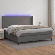 vidaXL Ramsäng med madrass & LED grå 200x200 cm konstläder