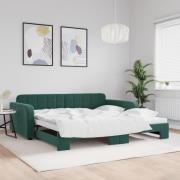 vidaXL Dagbädd utdragbar mörkgrön 100x200 cm sammet
