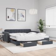 vidaXL Dagbädd utdragbar med lådor mörkgrå 100x200 cm sammet