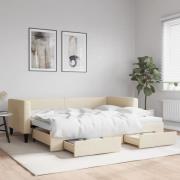 vidaXL Dagbädd utdragbar med lådor gräddvit 90x200 cm tyg