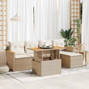 vidaXL Trädgårdssoffset med dynor 6 delar beige konstrotting akaciaträ