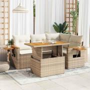 vidaXL Soffgrupp för trädgården med dynor 5 delar beige konstrotting