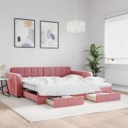 vidaXL Dagbädd utdragbar med lådor rosa 100x200 cm sammet