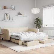 vidaXL Dagbädd utdragbar med lådor gräddvit 100x200 cm tyg