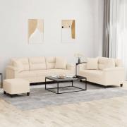 vidaXL Soffgrupp med kuddar 3 delar Beige mikrofibertyg