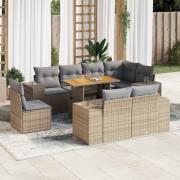 vidaXL Soffgrupp för trädgården med dynor 9 delar beige konstrotting