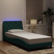 vidaXL Sängram med LED-belysning mörkgrön 90x190 cm sammet