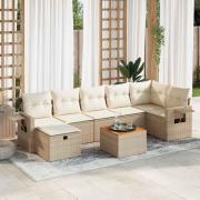 vidaXL Matgrupp för trädgården med dynor 8 delar beige konstrotting