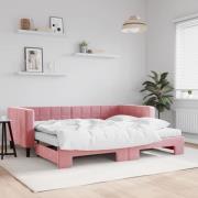 vidaXL Dagbädd utdragbar och madrasser rosa 90x200 cm sammet