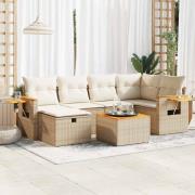 vidaXL Matgrupp för trädgården med dynor 7 delar beige konstrotting