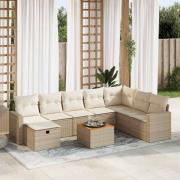 vidaXL Soffgrupp för trädgården med dynor 9 delar beige konstrotting