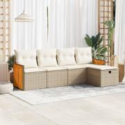 vidaXL Soffgrupp för trädgården med dynor 5 delar beige konstrotting