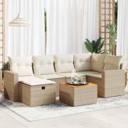 vidaXL Matgrupp för trädgården med dynor 7 delar beige konstrotting