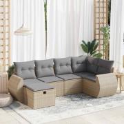vidaXL Soffgrupp för trädgården med dynor 6 delar beige konstrotting