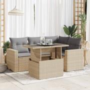 vidaXL Soffgrupp för trädgården med dynor 5 delar beige konstrotting