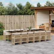 vidaXL Matgrupp för trädgården med dynor 13 delar beige konstrotting