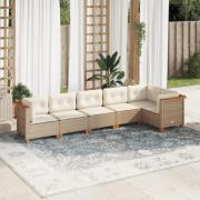 vidaXL Soffgrupp för trädgården med dynor 6 delar beige konstrotting