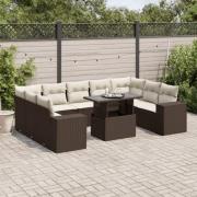 vidaXL Loungegrupp 10 delar med brun dynor konstrotting