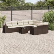vidaXL Loungegrupp 10 delar med brun dynor konstrotting
