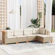 vidaXL Soffgrupp för trädgården med dynor 5 delar beige konstrotting