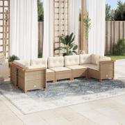 vidaXL Matgrupp för trädgården med dynor 7 delar beige konstrotting