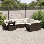 vidaXL Loungegrupp 10 delar med brun dynor konstrotting