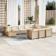 vidaXL Loungegrupp för trädgården m. dynor 11 delar beige konstrotting
