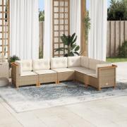 vidaXL Soffgrupp för trädgården med dynor 6 delar beige konstrotting
