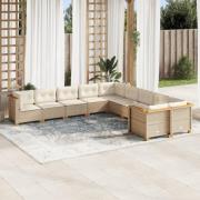 vidaXL Soffgrupp för trädgård med dynor 10 delar beige konstrotting