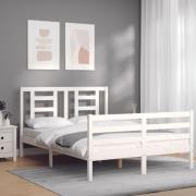 vidaXL Sängram med huvudgavel vit 140x200 cm massivt trä