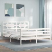 vidaXL Sängram med huvudgavel vit 160x200 cm massivt trä