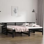 vidaXL Utdragbar dagbädd svart 2x(80x200) cm massiv furu