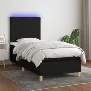 vidaXL Ramsäng med madrass & LED svart 90x190 cm tyg