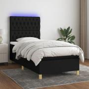 vidaXL Ramsäng med madrass & LED svart 90x190 cm tyg