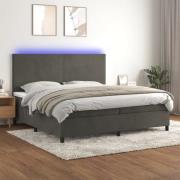 vidaXL Ramsäng med madrass & LED mörkgrå 200x200 cm sammet