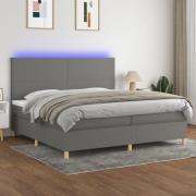 vidaXL Ramsäng med madrass & LED mörkgrå 200x200 cm tyg