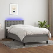 vidaXL Ramsäng med madrass & LED mörkgrå 90x200 cm tyg