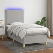 vidaXL Ramsäng med madrass & LED ljusgrå 100x200 cm tyg