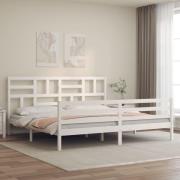 vidaXL Sängram med huvudgavel vit 200x200 cm massivt trä