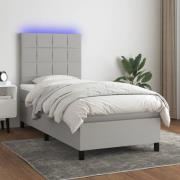 vidaXL Ramsäng med madrass & LED ljusgrå 90x190 cm tyg