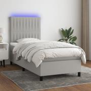 vidaXL Ramsäng med madrass & LED ljusgrå 90x200 cm tyg