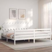 vidaXL Sängram med huvudgavel vit 200x200 cm massivt trä