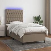 vidaXL Ramsäng med madrass & LED taupe 90x190 cm tyg