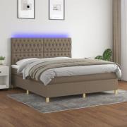 vidaXL Ramsäng med madrass & LED taupe 160x200 cm tyg